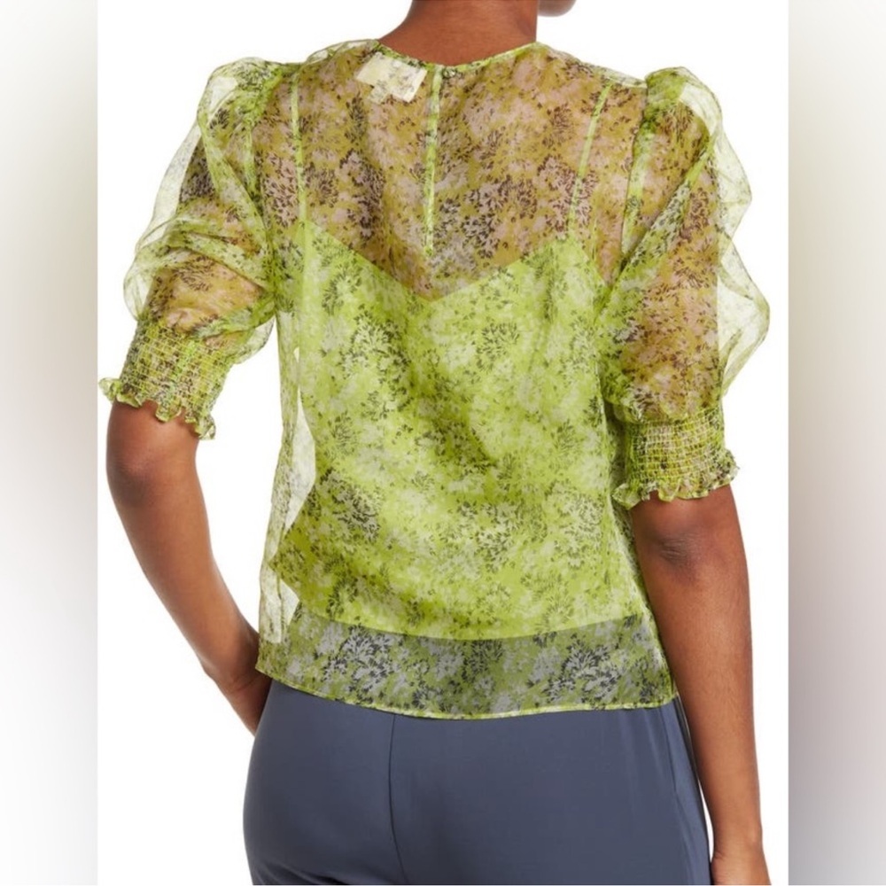 Cinq a Sept Dandelion Katerina Puff Sleeve Top in Matcha - Picture 2 of 11